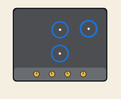 Different stovetop image with three burners